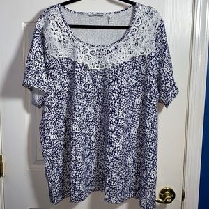Isaac Mizrahi Live Shortsleeved Floral with Embroidered Neckline Top, 3X